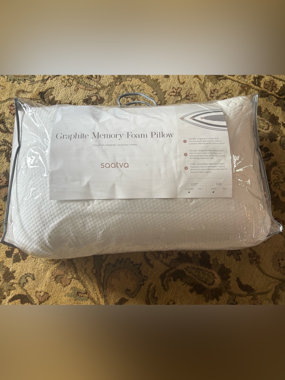 (2) SAATVA GRAPHITE MEMORY FOAM PILLOW QUEEN STANDARD LOFT 18x28 New